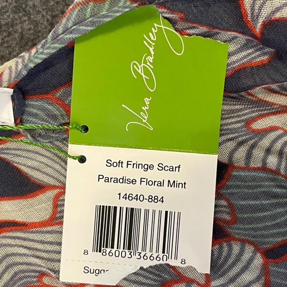 Vera Bradley Soft Fringe Scarf Paradise Floral Mint Rayon New With Tags Gift - Picture 8 of 9